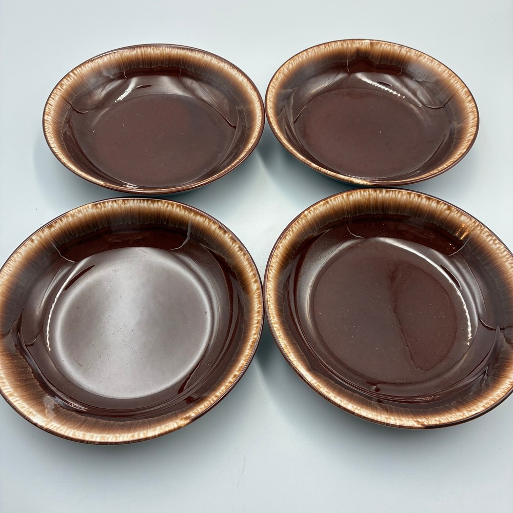 Vintage Brown Drip Glaze USA Pottery Soup Salad Bowls Set of 4 Mid Century Retro
